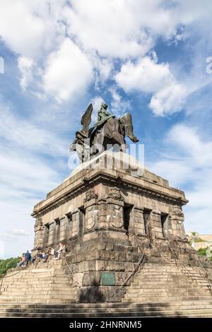 equestrian statue of German Emperor William I in German Corner in Koblenz, Germany. Stock Photo