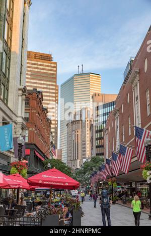 people in the pedestrian zone downtown Boston Stock Photo