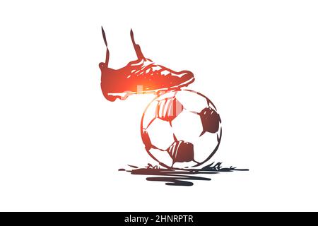 Fine, penalty, football, soccer, game concept. Hand drawn soccer player foot on ball concept sketch. Isolated vector illustration. Stock Photo