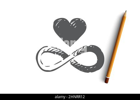 Harmony, heart, balance, heart, unity concept. Hand drawn heart and symbol of infinity concept sketch. Isolated vector illustration. Stock Photo