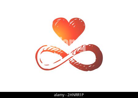 Harmony, heart, balance, heart, unity concept. Hand drawn heart and symbol of infinity concept sketch. Isolated vector illustration. Stock Photo