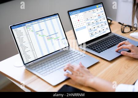 Gantt Employee Time Sheet Chart And Business Schedule Stock Photo