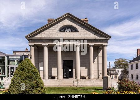 acade of historic museum for the pilgrims landing in Plymouth  with the Mayflower Stock Photo