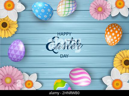 Happy easter background with colorful eggs, Stock Vector
