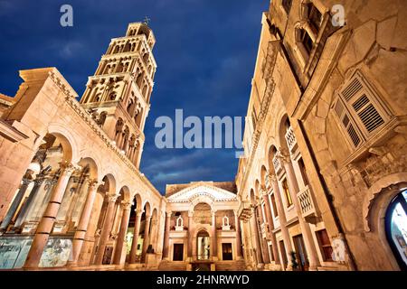 Split historic landmarks evening view of cathedral and Peristil square Stock Photo