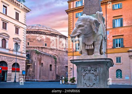 Piazza della Minerva square and obelisk and Pantheon view Stock Photo