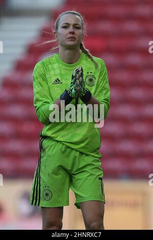 MIDDLESBROUGH, UK. FEB 17TH Merle Frohms of Germany during the Arnold Clark Cup match between Germany and Spain at the Riverside Stadium, Middlesbrough on Thursday 17th February 2022. (Credit: Mark Fletcher | MI News)L Credit: MI News & Sport /Alamy Live News Stock Photo