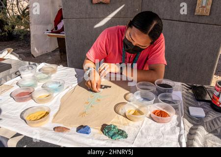 Indian Market, 2021 - Sand Painting Stock Photo