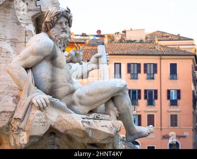 Detail of Piazza Navona (Navona's Square) Bernini fountain in Rome, Italy. One of the most famous sightseeing of the city. Stock Photo