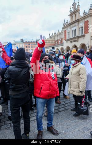 Free media, free people, free Poland. Protest in Krakow against lex TVN Stock Photo