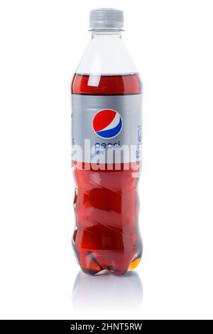 Pepsi light Cola lemonade soft drink plastic bottle isolated on a white background Stock Photo