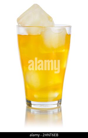 Orange lemonade drink softdrink in a glass isolated on white Stock Photo