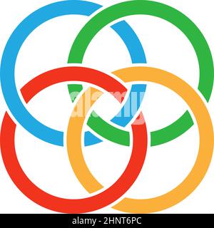 Interlace, interconnected, intersecting circles, rings abstract symbolic shape, icon - stock vector illustration, clip-art graphics Stock Vector