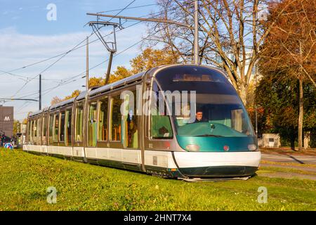 Modern light rail tram model Eurotram public transport transit transportation traffic in Strasbourg, France Stock Photo