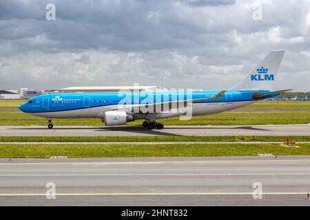 KLM Royal Dutch Airlines Airbus A330-200 airplane Amsterdam Schiphol airport in the Netherlands Stock Photo