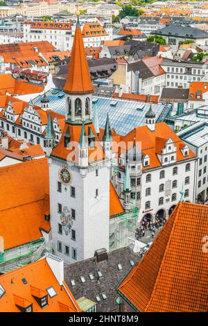 The aerial view of Munich city center from the tower of the City Hall Stock Photo