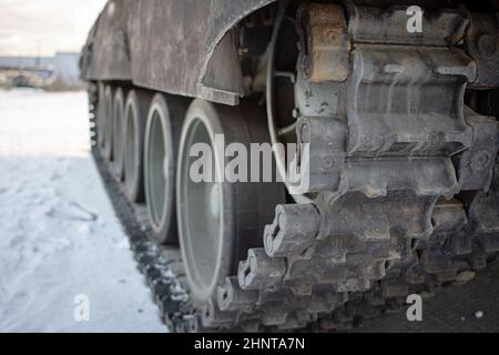 tank track close up view from the front Stock Photo