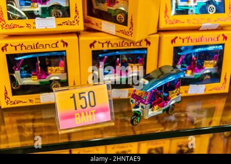 Beautiful colorful Tuk Tuk Souvenirs in Souvenir shop Bangkok Thailand. Stock Photo