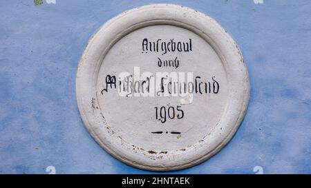 Signs of names on houses of the saxons village Viscri in Romania Stock Photo