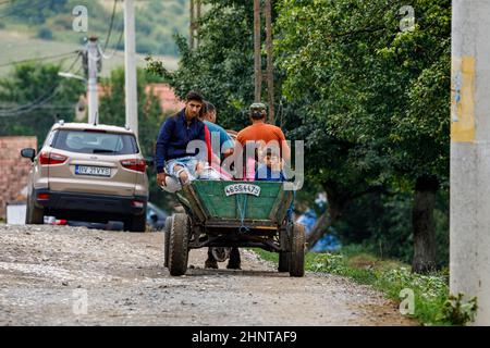 horse and carriage in the Village of Viscri in Romania Stock Photo