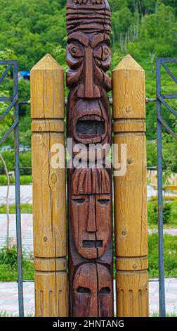 wooden idol statue of koryak on Kamchatka peninsula Stock Photo