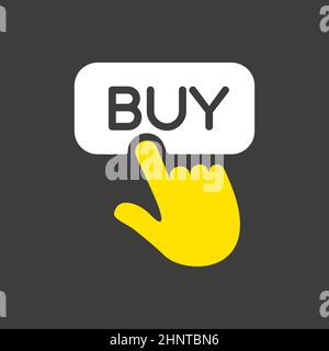 Finger pointing to buy sign glyph icon. E-commerce sign. Graph symbol for your web site design, logo, app, UI. Vector illustration, EPS10. Stock Photo