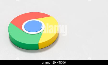 Google Chrome Logo on Light Grey Background with Copy space Stock Photo