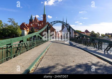 View of the Tumski Bridge and Ostrow Tumski, Wroclaw, Poland Stock Photo