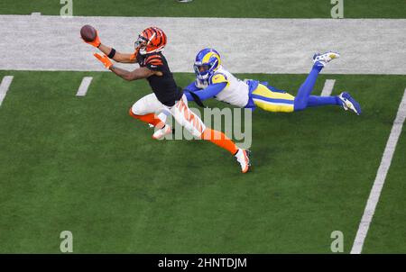 Los Angeles, California, USA. 13th Feb, 2022. A view of the field prior to  the NFL Super Bowl 56 LVI football game between the Los Angeles Rams and  the Cincinnati Bengals at