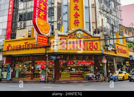 Heavy traffic in China Town on Yaowarat Road Bangkok Thailand. Stock Photo