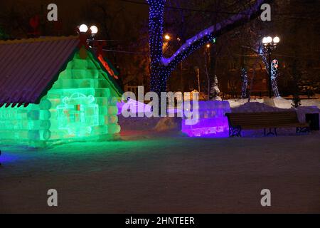 Ice hut (from a children's fairy tale) on New Year's Eve Stock Photo