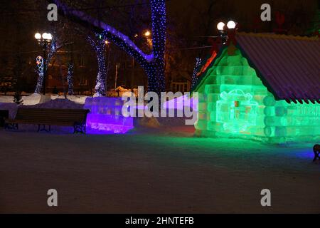 Ice hut (from a children's fairy tale) on New Year's Eve Stock Photo