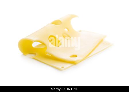 Sliced hard cheese isolated on white background. Stock Photo