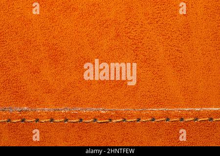 Brown leather texture with a linear stitch. material with seam Stock Photo