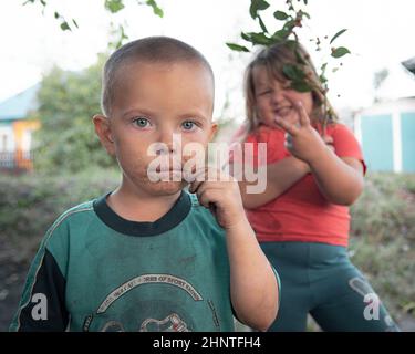 15th of Augest 2020, Russia, children in mining town Stock Photo