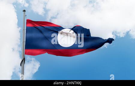 Laos flag - realistic waving fabric flag Stock Photo