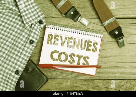Conceptual display Revenues Costs, Internet Concept Total amount of money in Manufacturing and Delivery a product Presenting New Proper Work Attire De Stock Photo