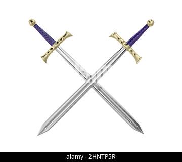 Two Crossed Swords of Gold on White Background