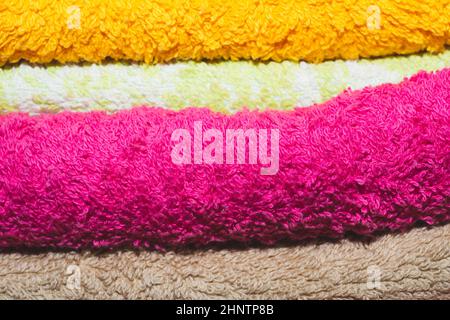 Different colorful towels close up Stock Photo
