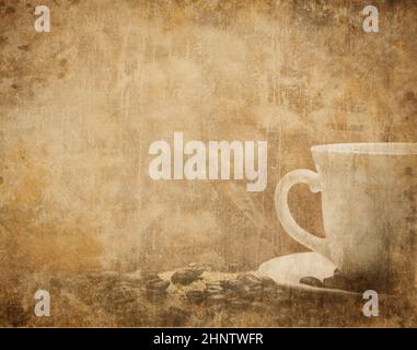 Vintage coffee background whith coffee cup and coffee beans Stock Photo