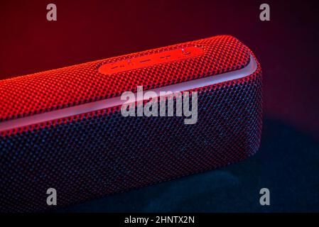 Portable bluetooth speaker at night Stock Photo