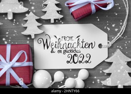 Gifts, Tree, Decoration, Label, Glueckliches 2022 Mean Happy 2022, Snowflakes Stock Photo - Alamy