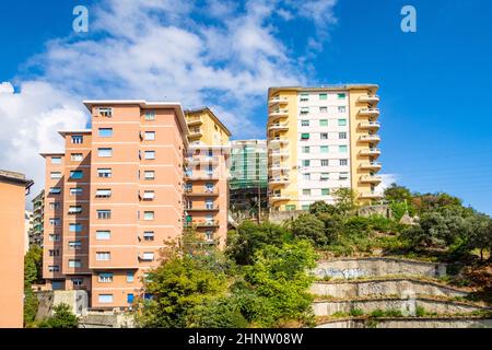 Picturesque residential buildings of Castelletto district in Genoa in the afternoon, Genova, Italy Stock Photo