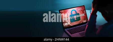 Ransomware Extortion Attack. Hacked Laptop Password. Cyber Security Stock Photo