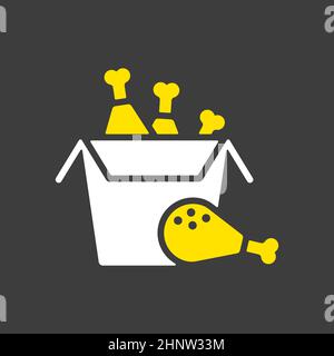 Fried chicken in the box vector glyph icon. Delivery sign. Graph symbol for cooking web site and apps design, logo, app, UI Stock Photo