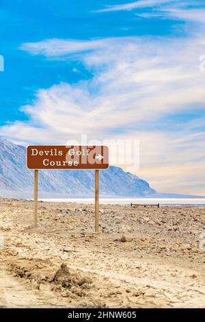 signage devils golf course in the deat valley Stock Photo - Alamy