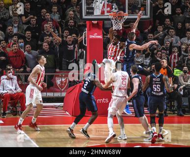 Austin Hollins (Red Star Belgrade) dunking against Zenit (Saint Petersburg). Euroleage Basketball 2021-22 Stock Photo