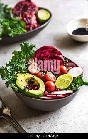 Avocado  with Kale ,Beet and Pomegranate Salad Stock Photo