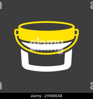 Pastic bucket container for paint or food glyph icon on dark background. Construction, repair and building vector design and illustration Stock Photo
