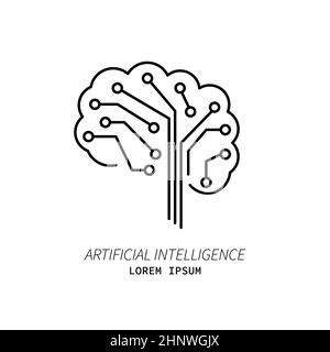 Artificial intelligence and machine learning line icon. Robotic brain. Simple thin outline pictogram. AI concept. Innovative robotic technology elemen Stock Photo